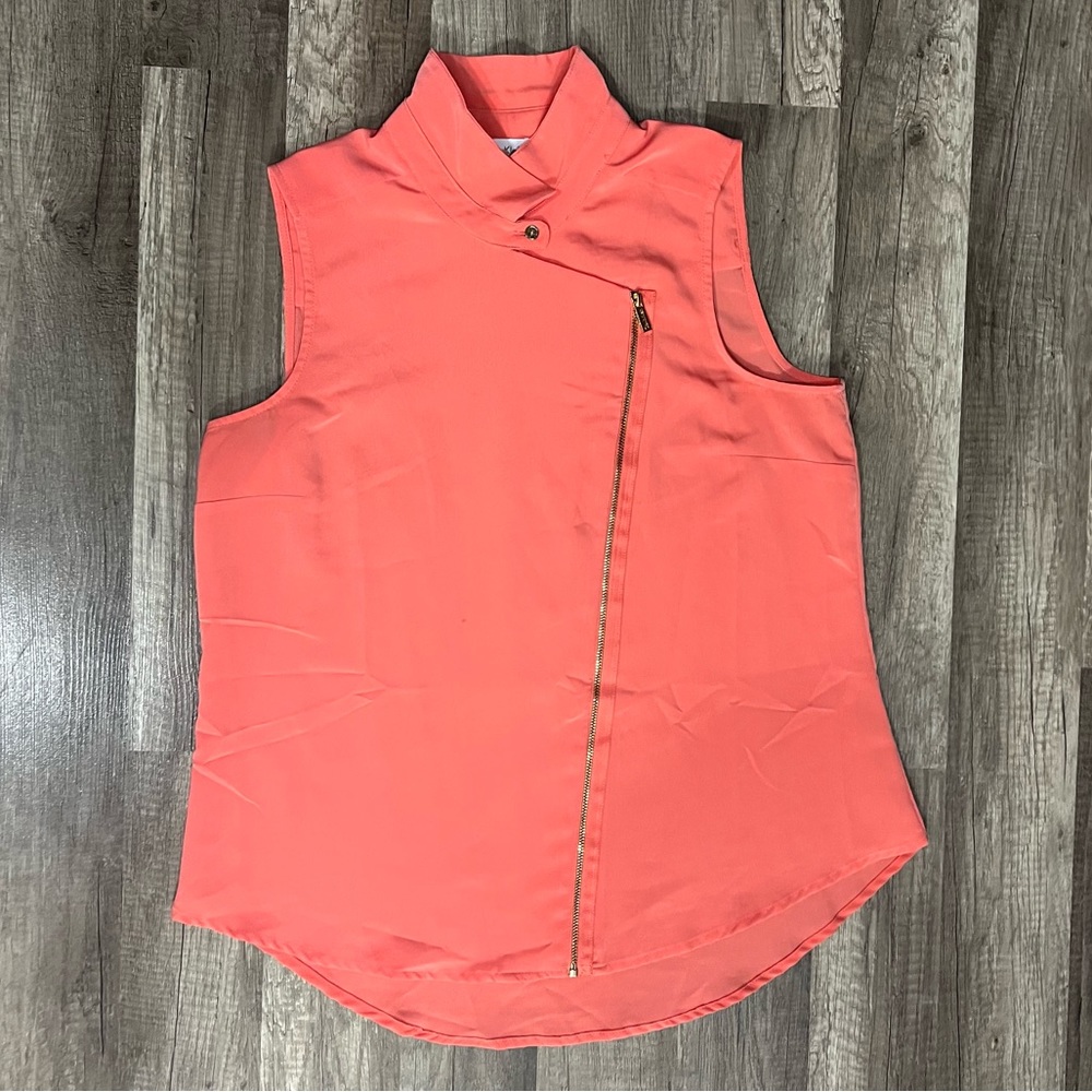 CALVIN KLEIN Women's Orange Long Sleeve Blouse with gold zipper ❤️ M. (Like new)